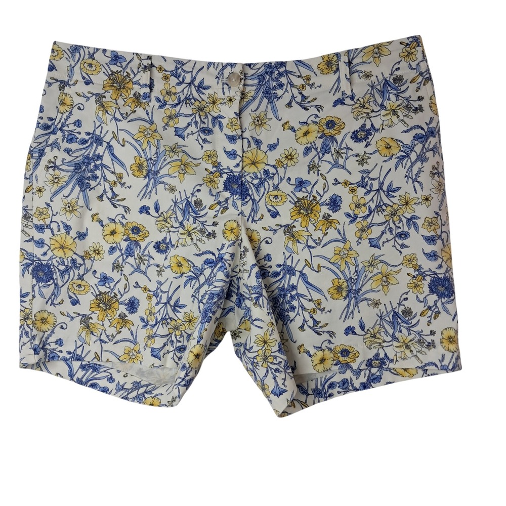 Talbots Relaxed‎ Chino Shorts Womens 14 Petite White Floral Print 6" Inseam
